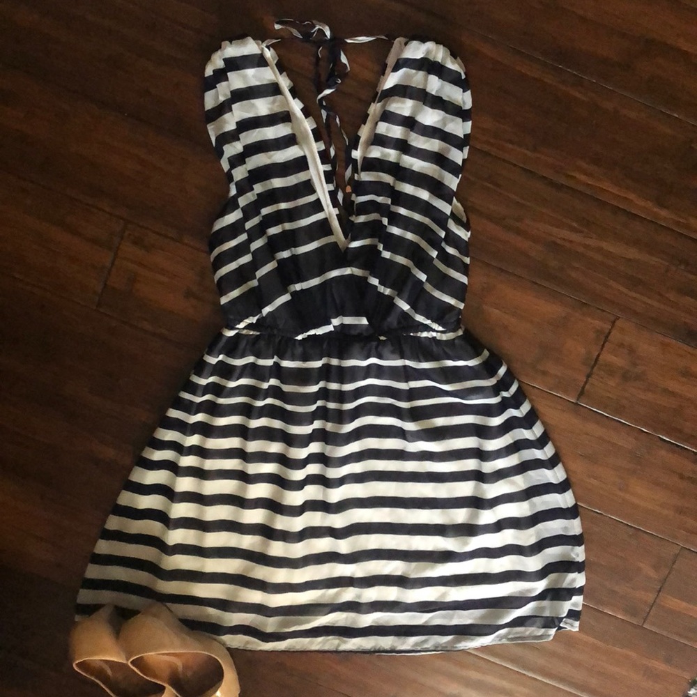 Bellezza Boutique Navy Blue striped dress-small